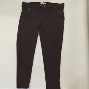 Rewind Brown Leggings with Gold Zipper Accents